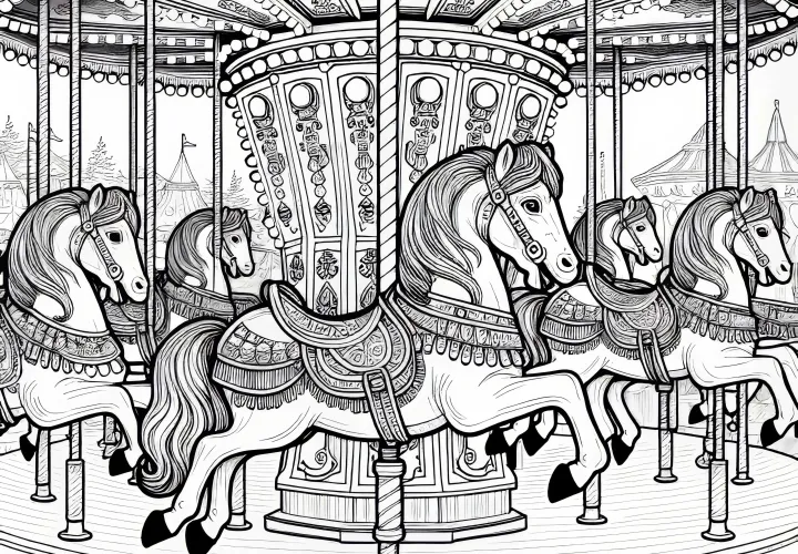 Jazdný kolotoč na jarmoku – Šablóna na farbenie zadarmo
