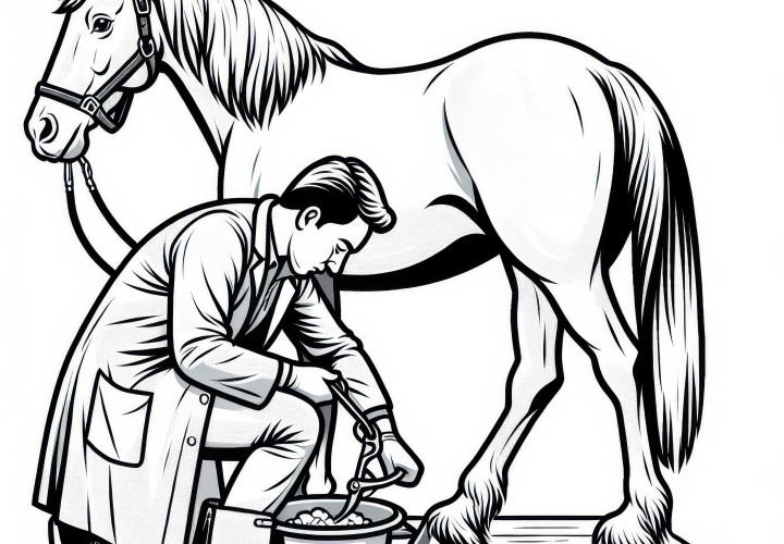 Kôň u veterinára - maľovanka na bezplatné stiahnutie