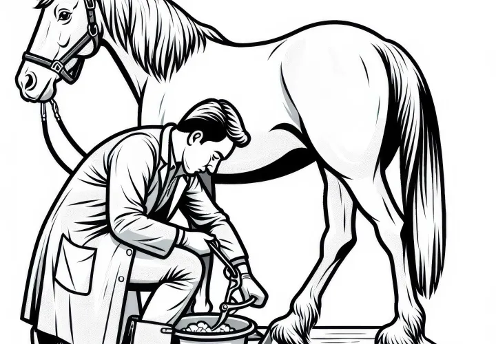 Kôň u veterinára - maľovanka na bezplatné stiahnutie