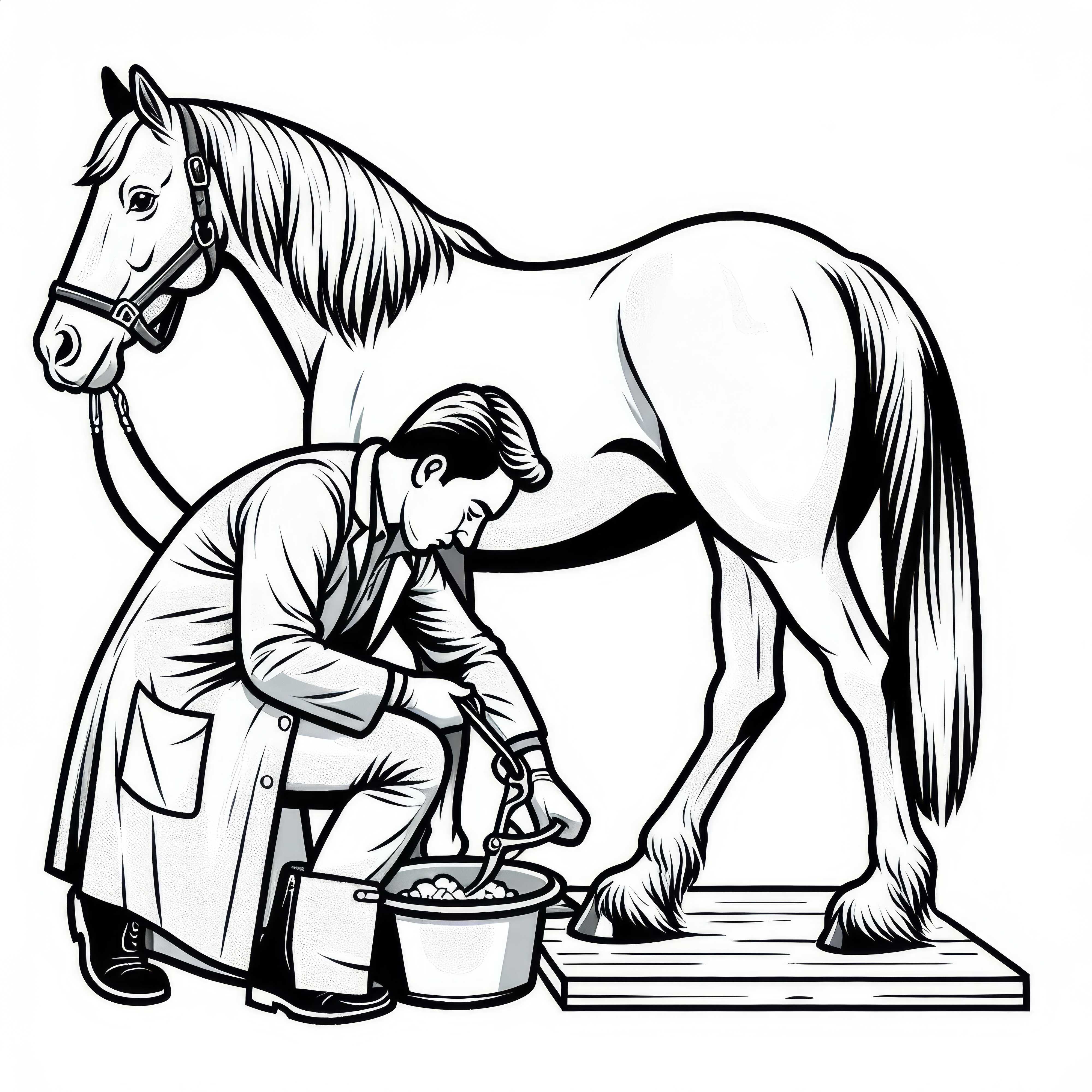 Kôň u veterinára vymaľovánka na bezplatné stiahnutie Kôň u veterinára - obrázok na vymaľovanie na bezplatné stiahnutie