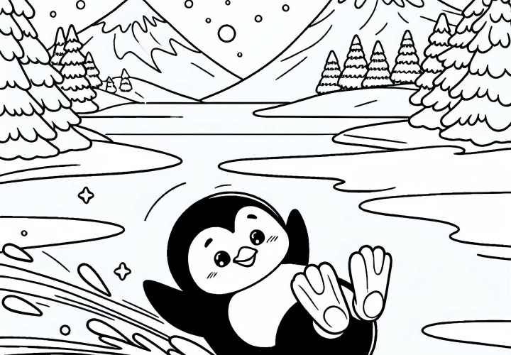 Pinguin rutscht über Eis – Ausmalbild kostenlos Pinguin rutscht über Eis – Ausmalbild kostenlos