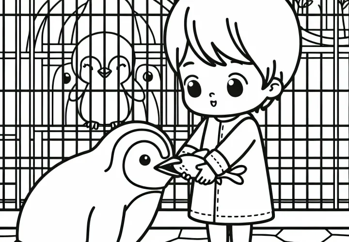 Dieťa maľuje tučniaka v ZOO - Bezplatná omaľovánka