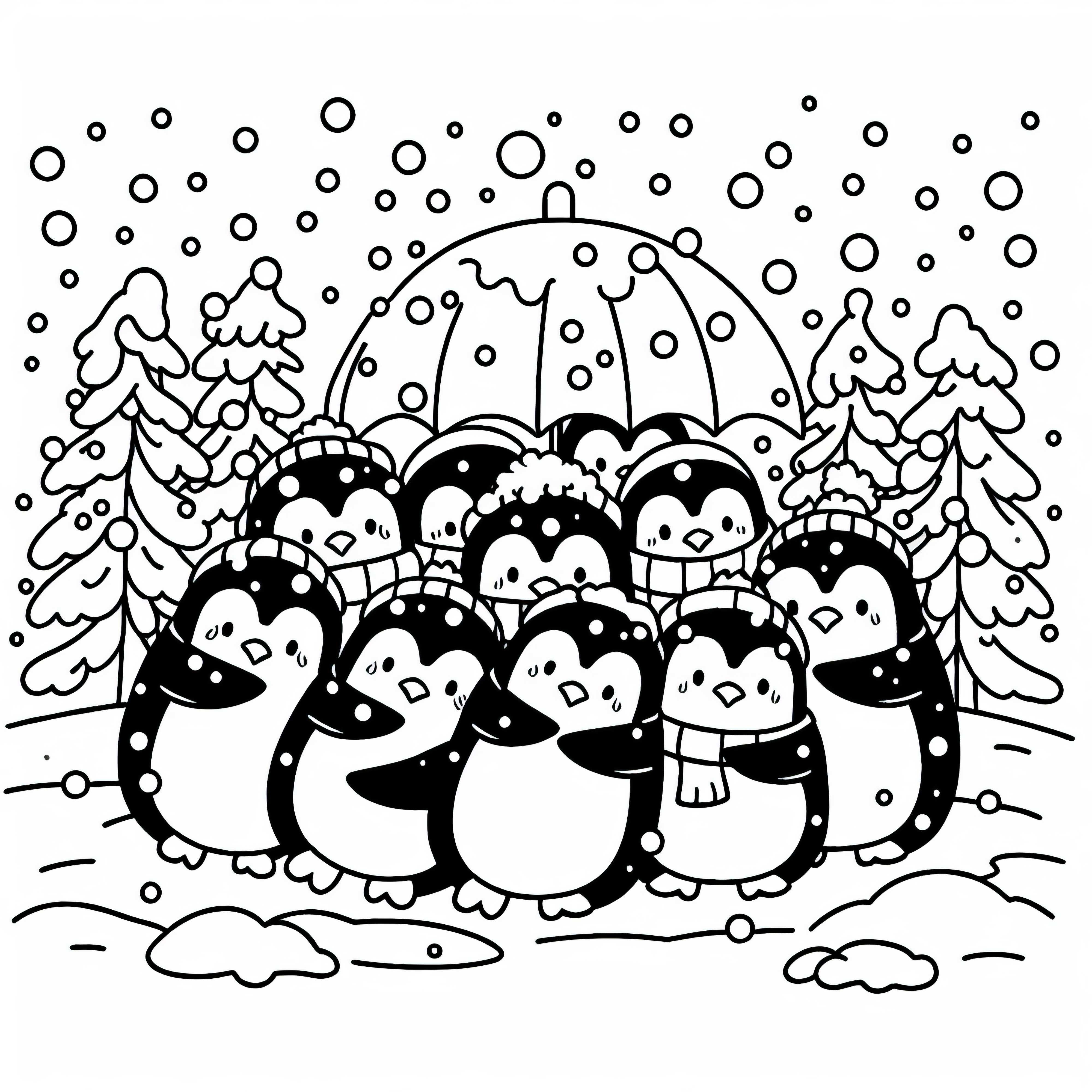 Pinguine Stehen Dicht Gedrängt Im Schneesturm – Malvorlage Gratis