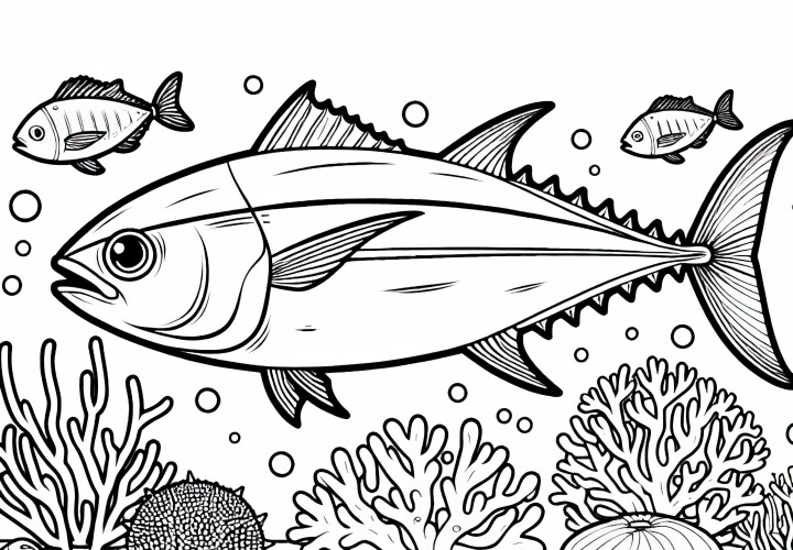 Bezplatná farebná šablóna tuniaka – Bezplatný obrázok na vyfarbenie pre veľkých aj malých