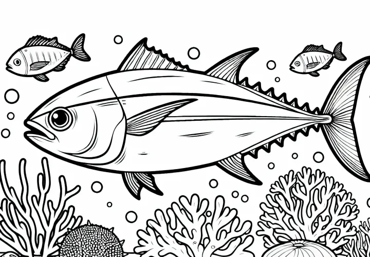 Bezplatná farebná šablóna tuniaka – Bezplatný obrázok na vyfarbenie pre veľkých aj malých