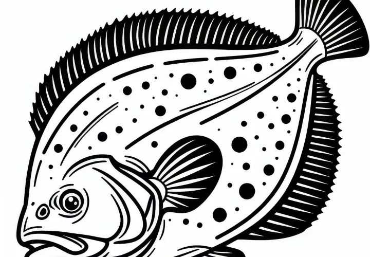 Zdarma stiahnuť a vyfarbiť šablónu na halibuta