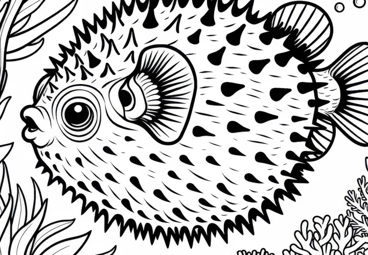 Free coloring page of a pufferfish Free coloring page of a pufferfish