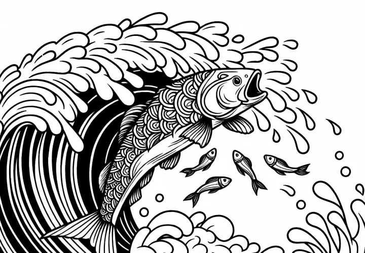 Fish jumps out of water – free coloring page Fish jumps out of water – free coloring page