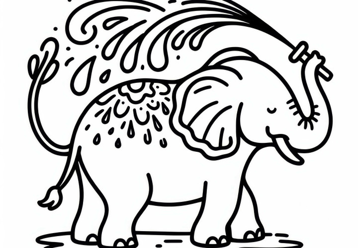 Elephant sprays water on its back - free coloring page Elephant sprays water on its back - free coloring template
