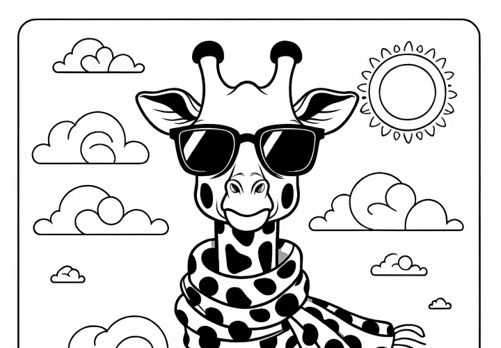 Giraffe with sunglasses and scarf as a free coloring page Giraffe with sunglasses and scarf as a free coloring page