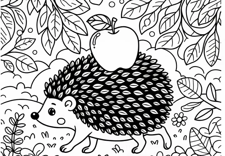 Ježko nesie jablko na chrbte - Voľná predloha na maľovanie Ježko nesie jablko na chrbte - Voľná predloha na maľovanie