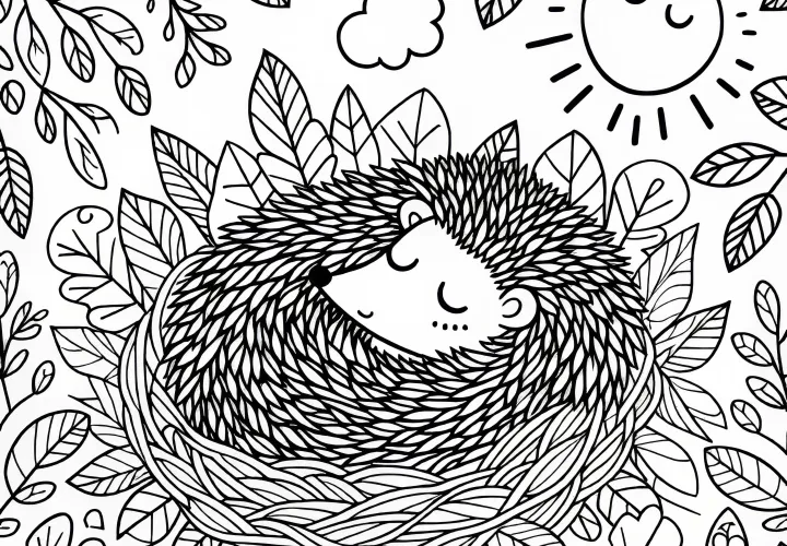 Hedgehog sleeps in its nest – Free coloring page Hedgehog sleeps in its nest – Free coloring page