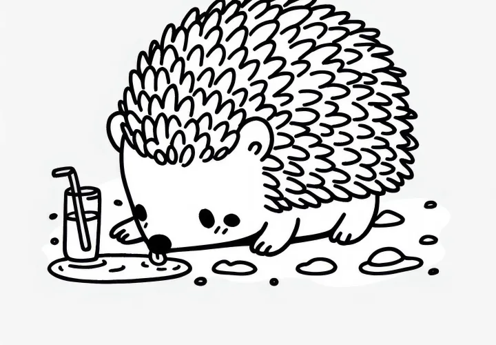 Ježko pije z mláky - Zábavná omalovánka zadarmo Ježko pije z mláky - Zábavná omalovánka zadarmo