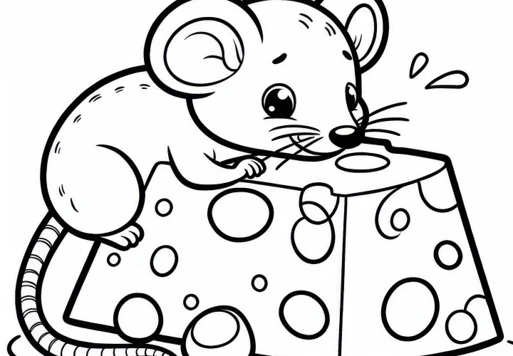 Mouse gnaws on a piece of cheese coloring page free Mouse gnaws on a piece of cheese coloring page free
