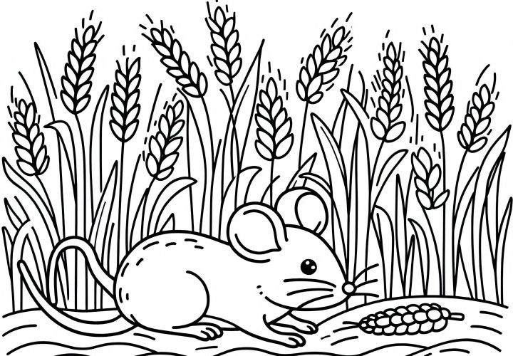 Mouse runs over cornfield with ears – Download coloring page for free Mouse runs across a cornfield with ears – Free coloring page download