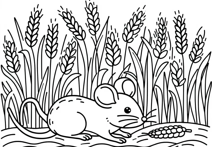 Mouse runs across a cornfield with ears – Free coloring page download Mouse runs across a cornfield with ears – Free coloring page download