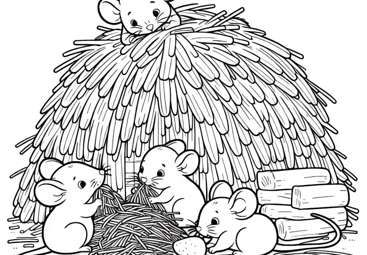 Mouse children playing in a pile of straw - Free coloring page Mouse children playing in a pile of straw - Free coloring page