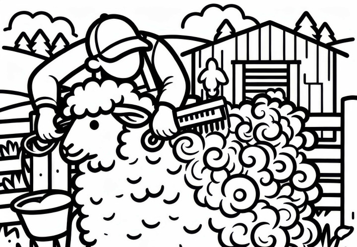 Sheep is being sheared on a farm – Free coloring page Sheep being sheared on a farm - Free coloring page