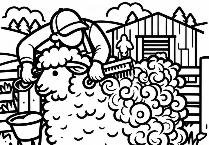 Sheep being sheared on a farm - Free coloring page Sheep being sheared on a farm - Free coloring page