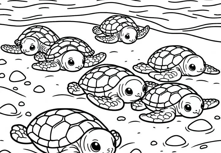 Baby turtles crawl over sand - free coloring page Baby turtles crawl over sand - free coloring page