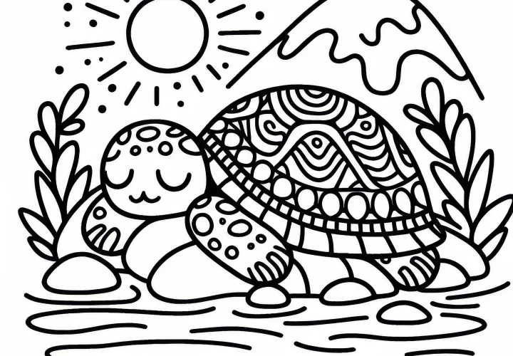 Turtle resting on a stone - Free coloring page Turtle resting on a stone - Free coloring page