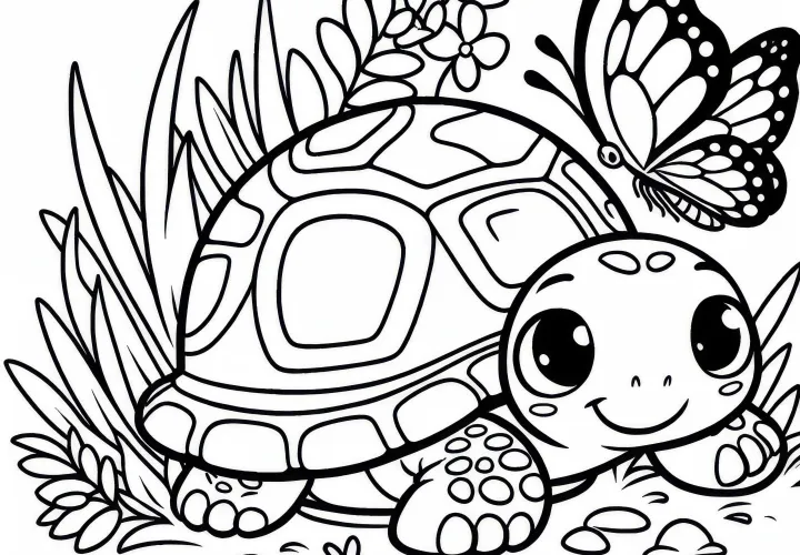 Turtle and butterfly land on it – coloring template for coloring Turtle and butterfly land on it – coloring template for coloring