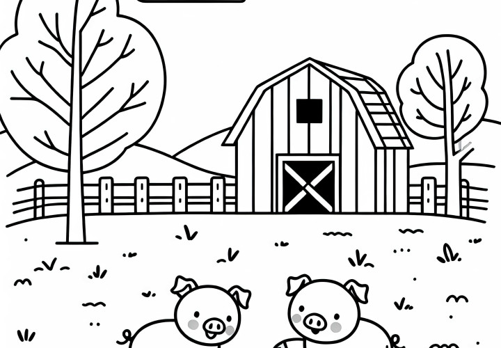Two Pigs Playing with Ball – Free Coloring Page Two Pigs Playing with Ball - Coloring Page Free