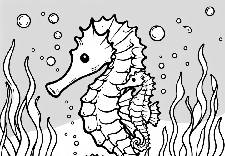 Seahorse and algae coloring page free Seahorse and algae coloring page free