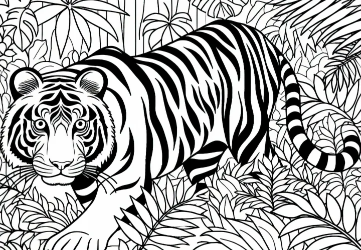 Tiger in the Jungle: free coloring page