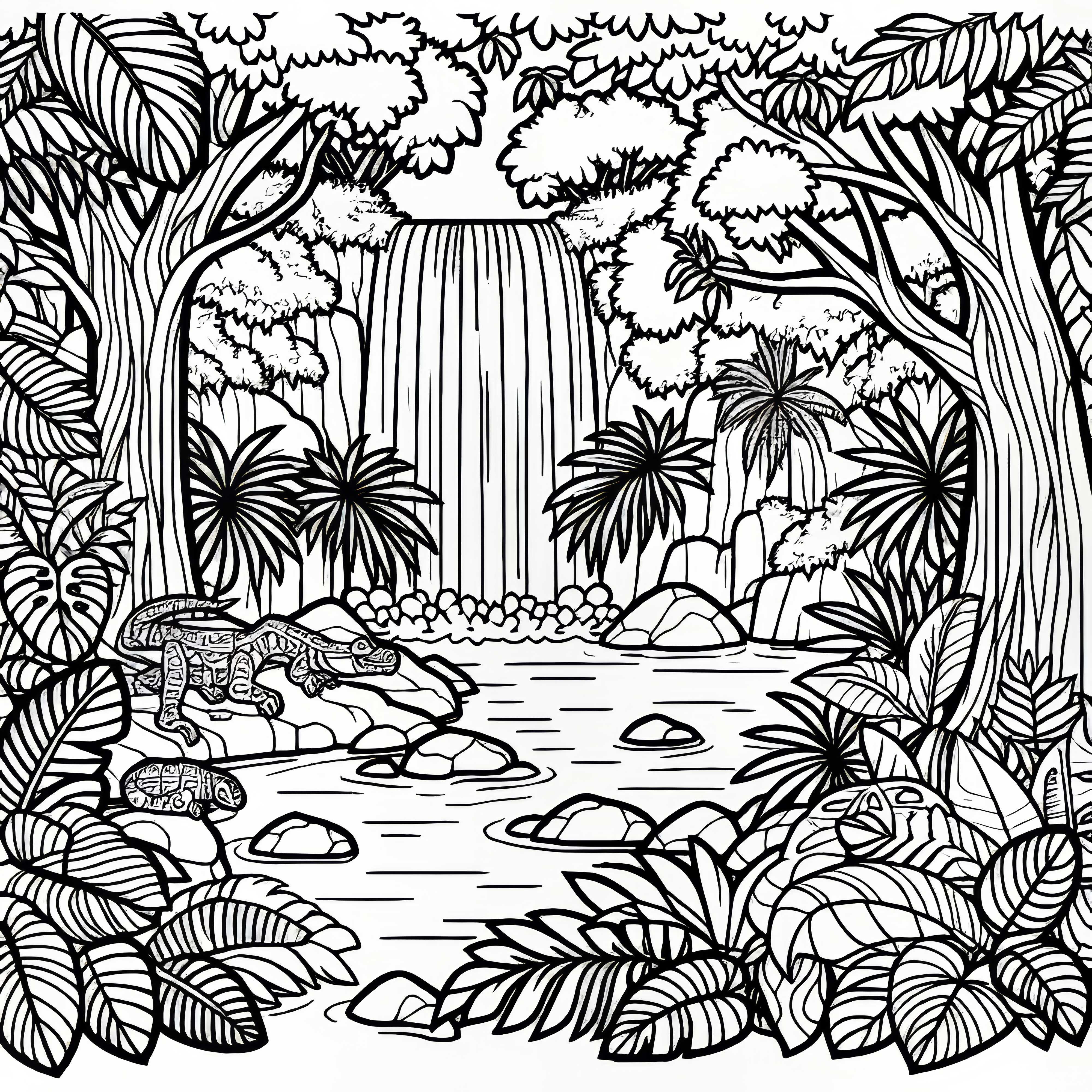 Waterfall in the jungle: free coloring page Waterfall in the jungle: free coloring page