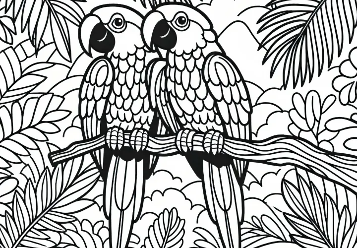 Parrots in the Jungle: free coloring page