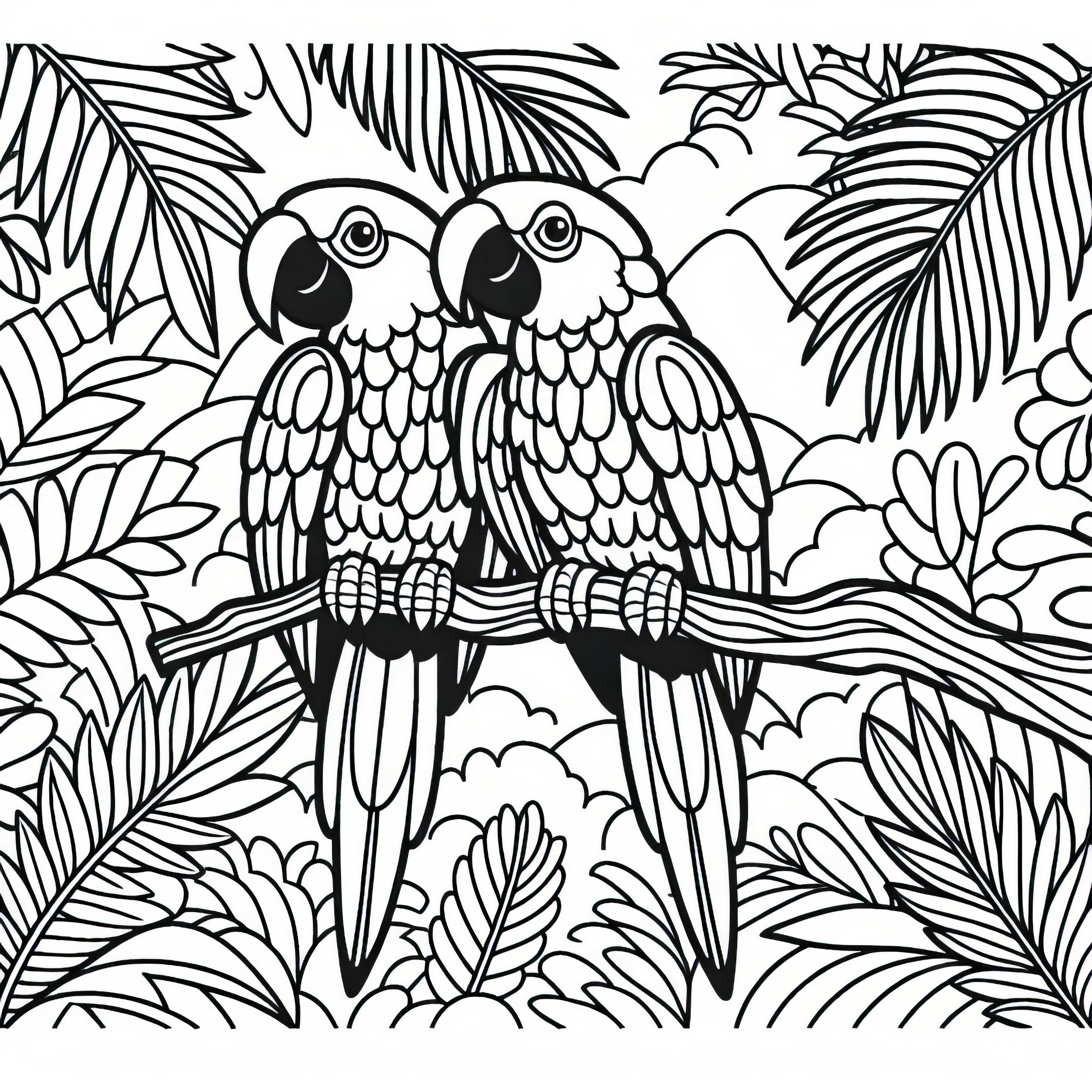 Papoušci v džungli: zdarma omalovánka Papoušci v džungli: zdarma omalovánka