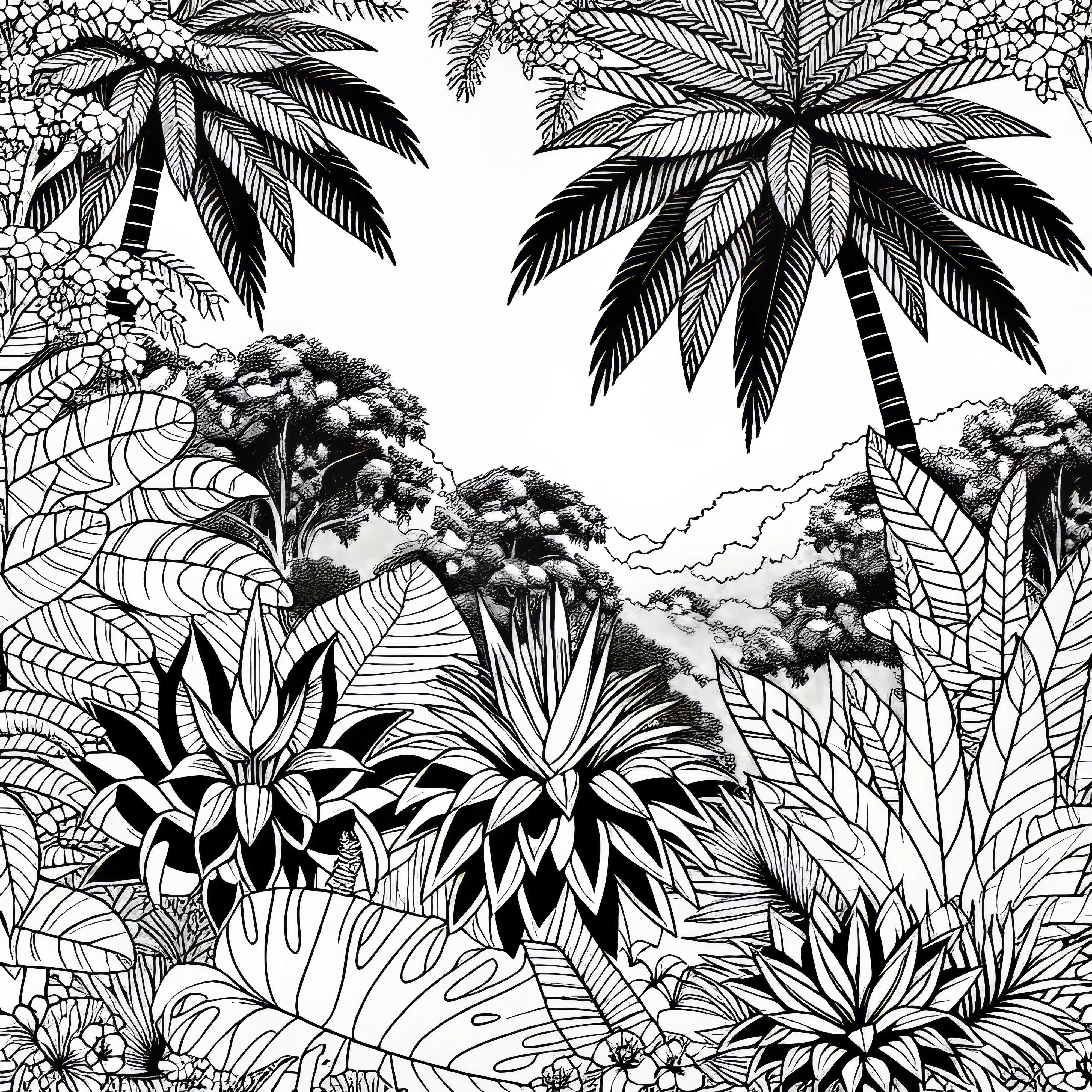 Exotic plants in the jungle: free coloring page Exotic Plants in the Jungle: Free Coloring Page