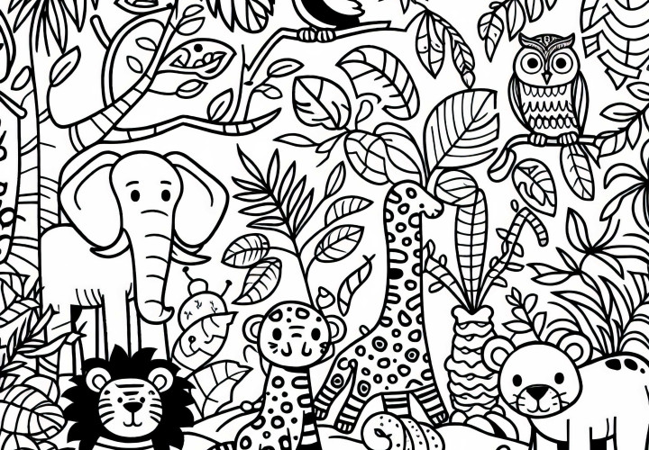 Animaux de la jungle : dessin à colorier gratuit
