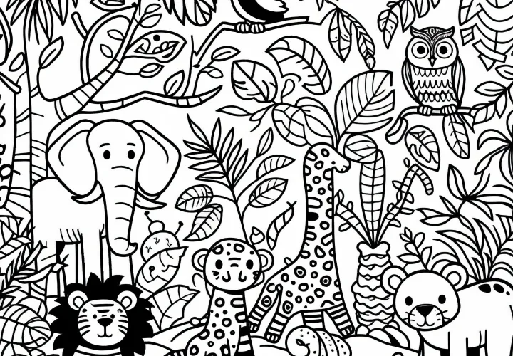 Jungle animals: free coloring page