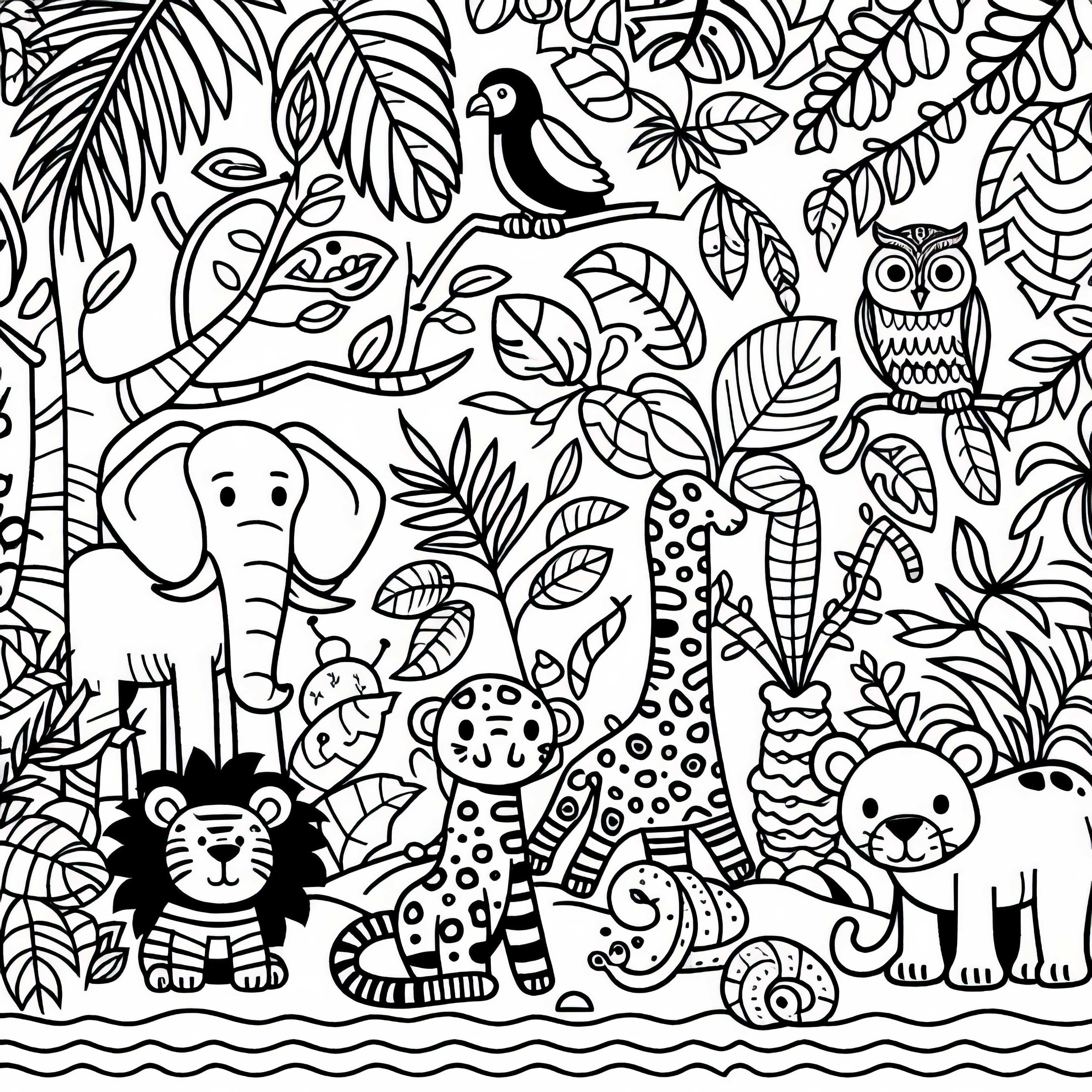 Jungle animals: free coloring page Jungle animals: free coloring page