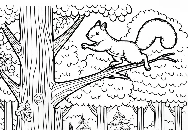 Squirrel in the forest: free coloring page