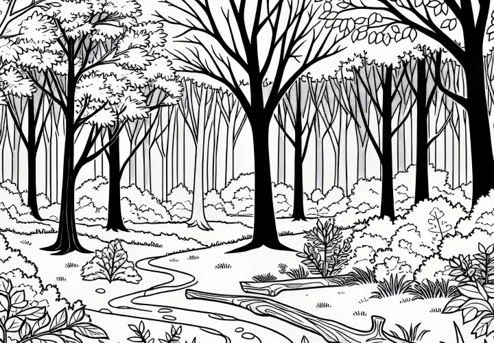 Forest with deciduous trees: Download coloring page for free