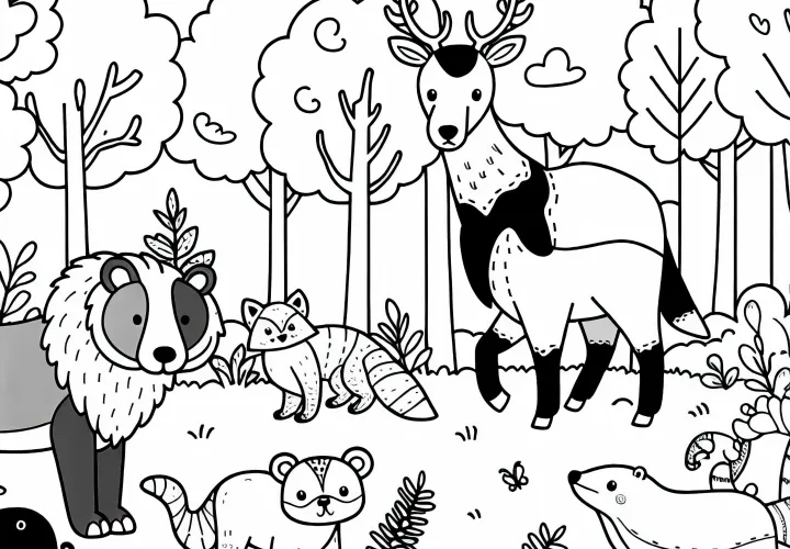 Forest Animals: Free Coloring Page