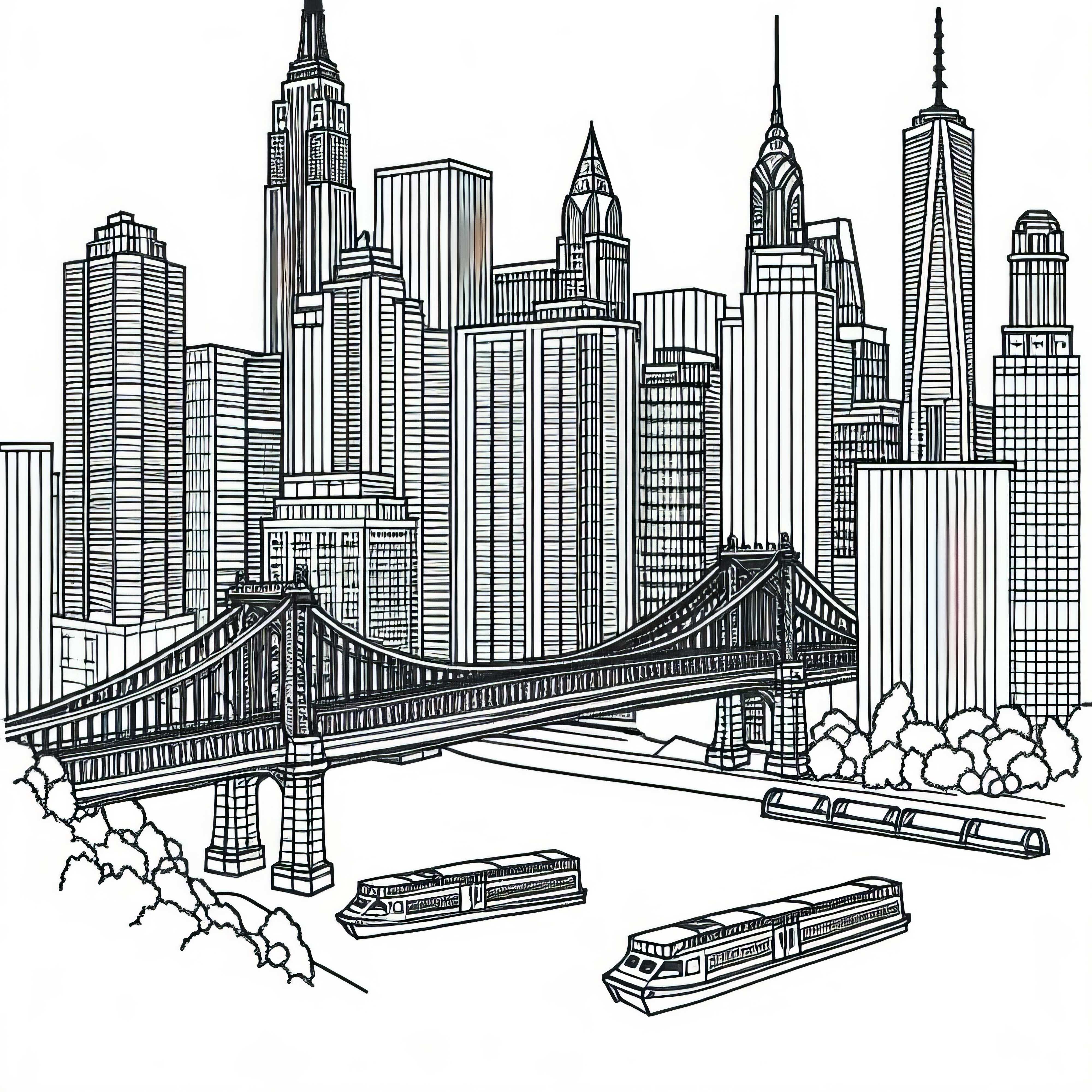 Horizonte de una ciudad con rascacielos: dibujo para colorear gratis