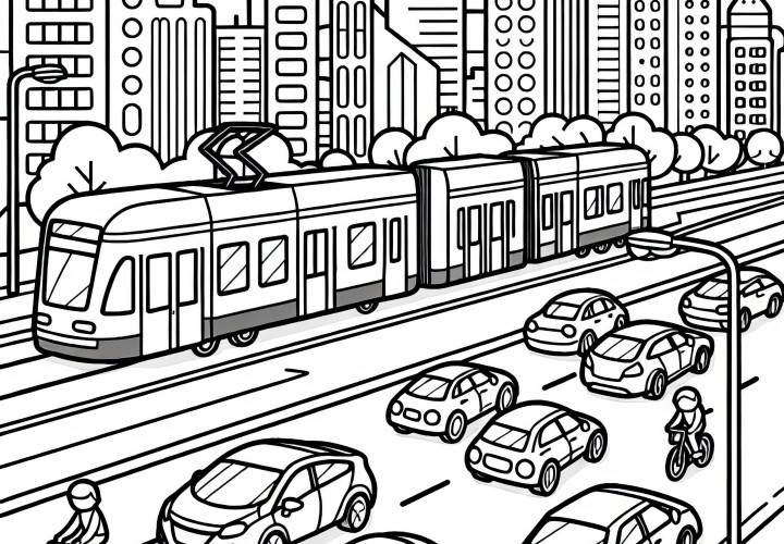Tráfico en la ciudad: dibujo para colorear gratuito Tráfico en la ciudad: dibujo para colorear gratis