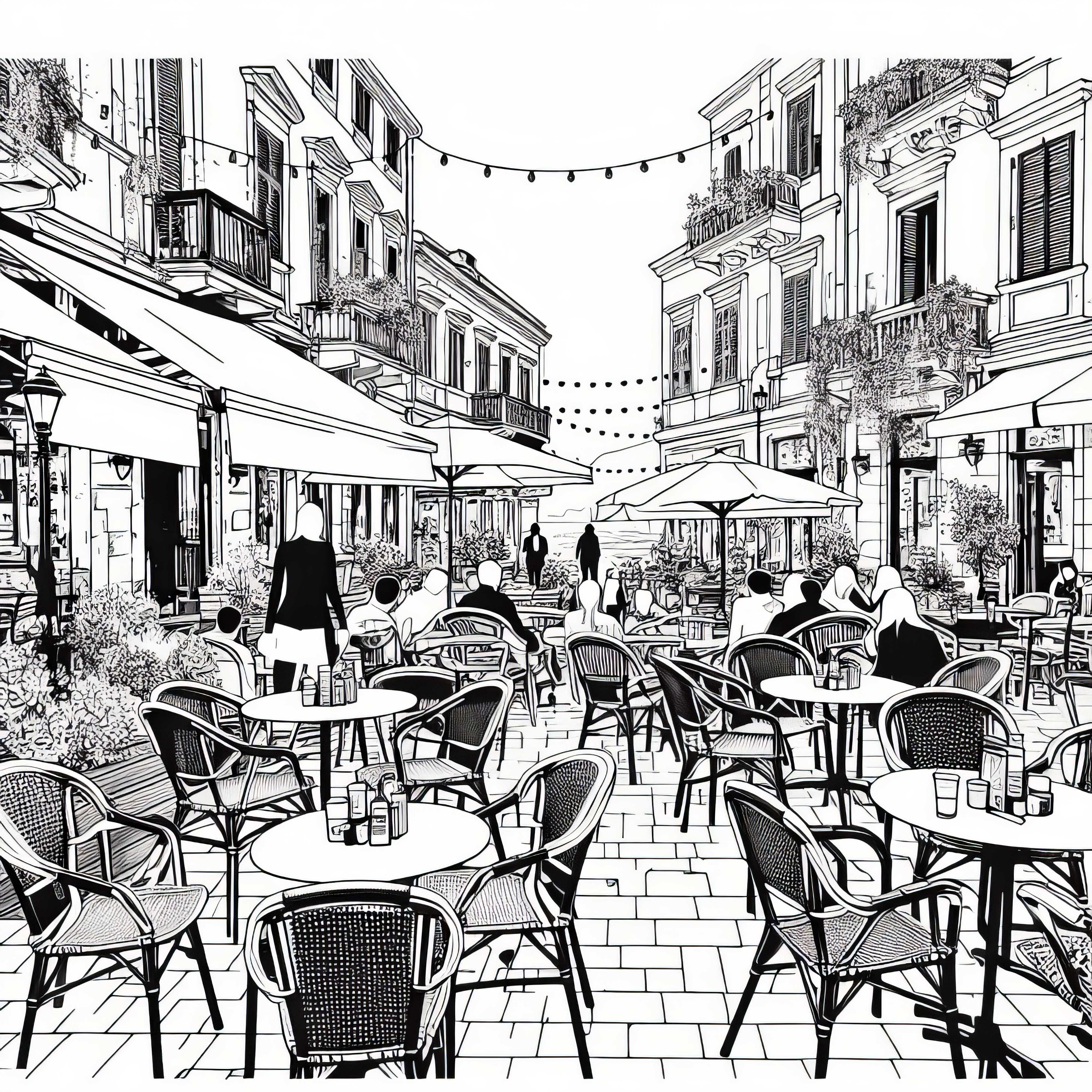 Cafetería en la ciudad: plantilla de dibujo gratuita