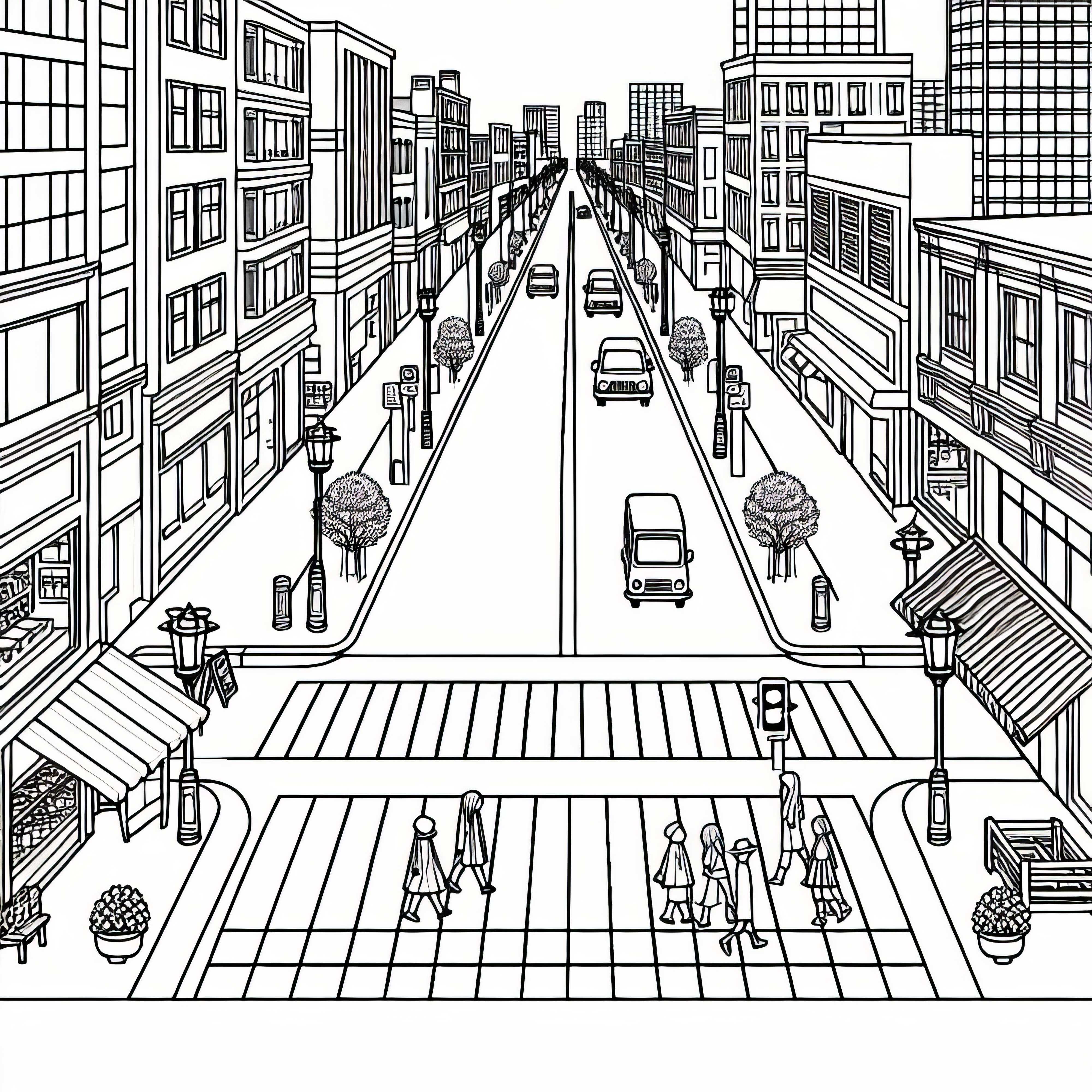 Dibujo para colorear: Zona peatonal en la ciudad
