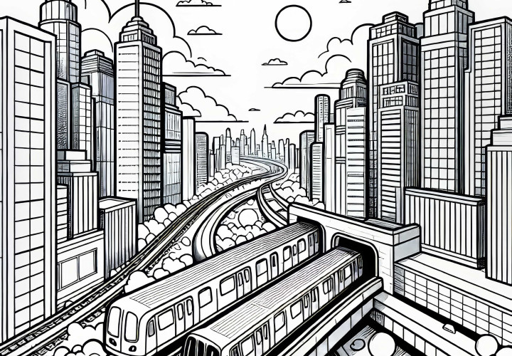 El metro sale del túnel: motivo de la ciudad como dibujo para colorear El metro sale del túnel: Motivo de la ciudad para colorear