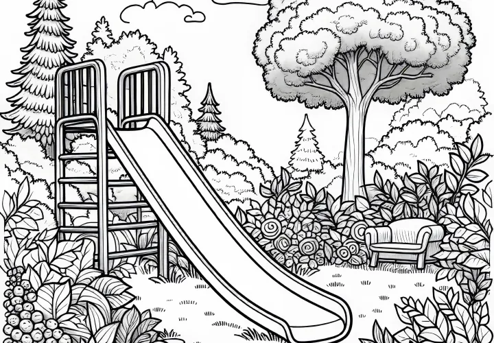 Slide in the garden - Free coloring page download