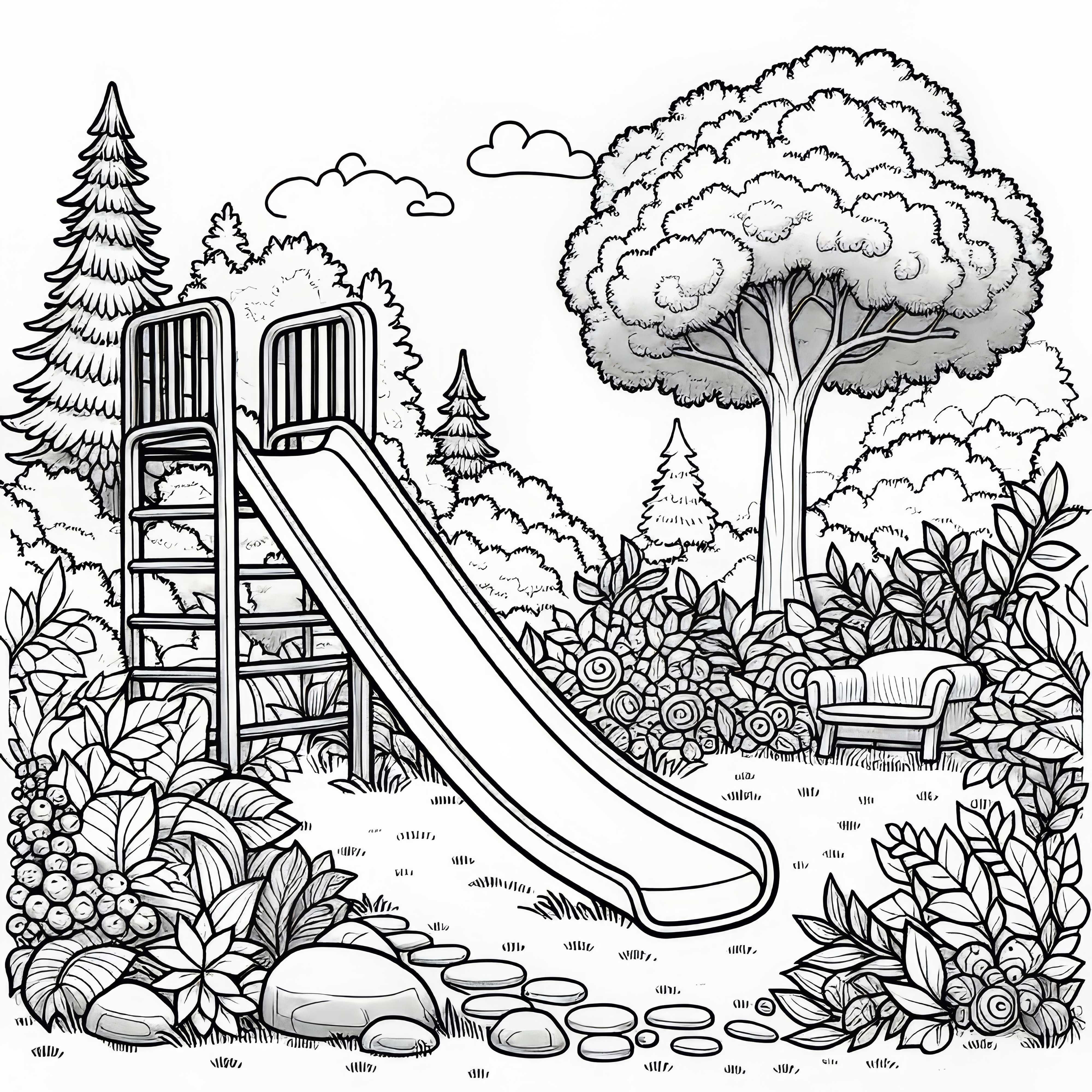 Escorregador no jardim – Desenho para colorir para download gratuito