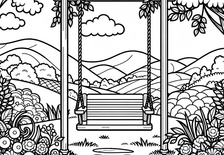 Balanço no jardim – Desenho para colorir grátis