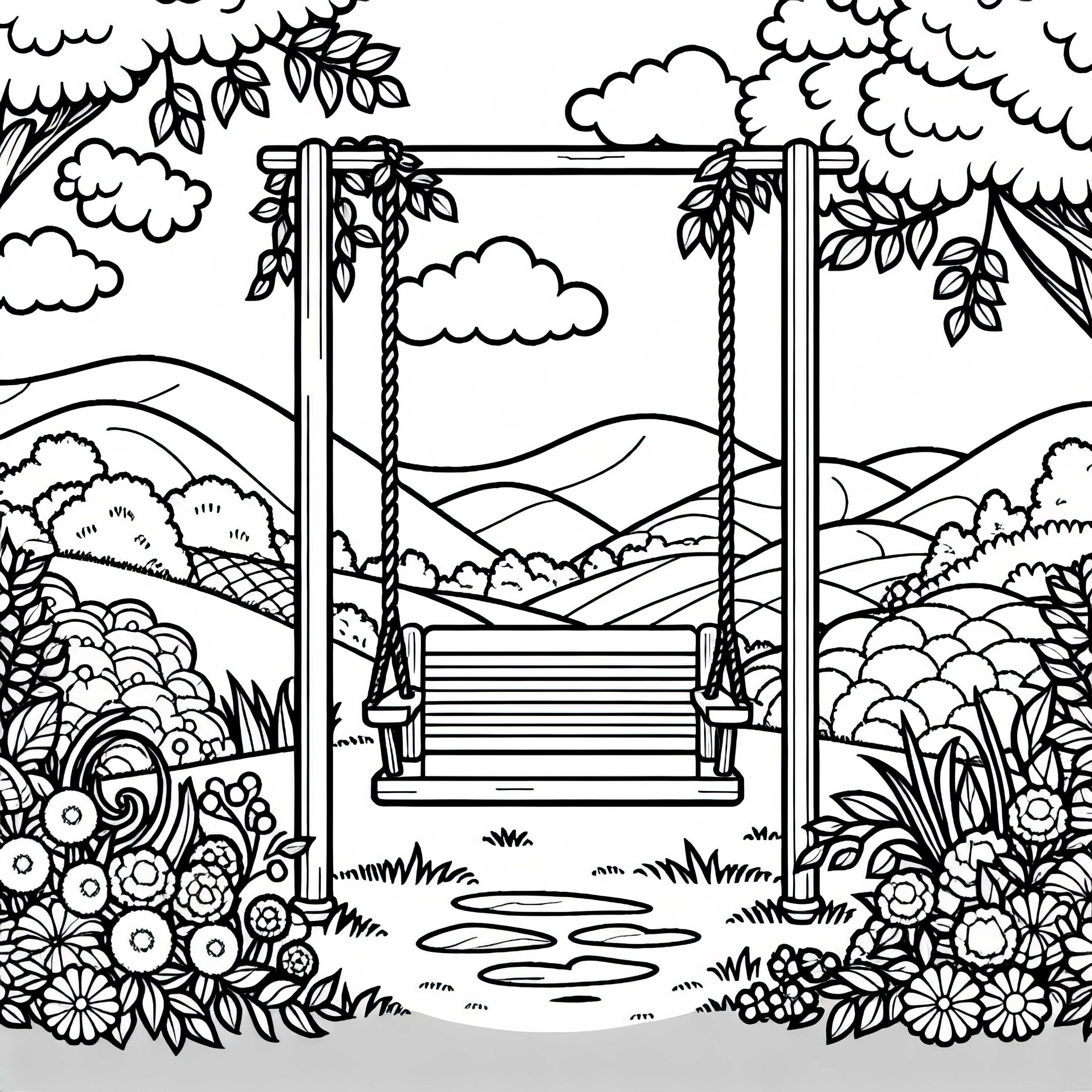 Balanço no jardim - Desenho para colorir gratuito Balanço no jardim - Desenho para colorir grátis