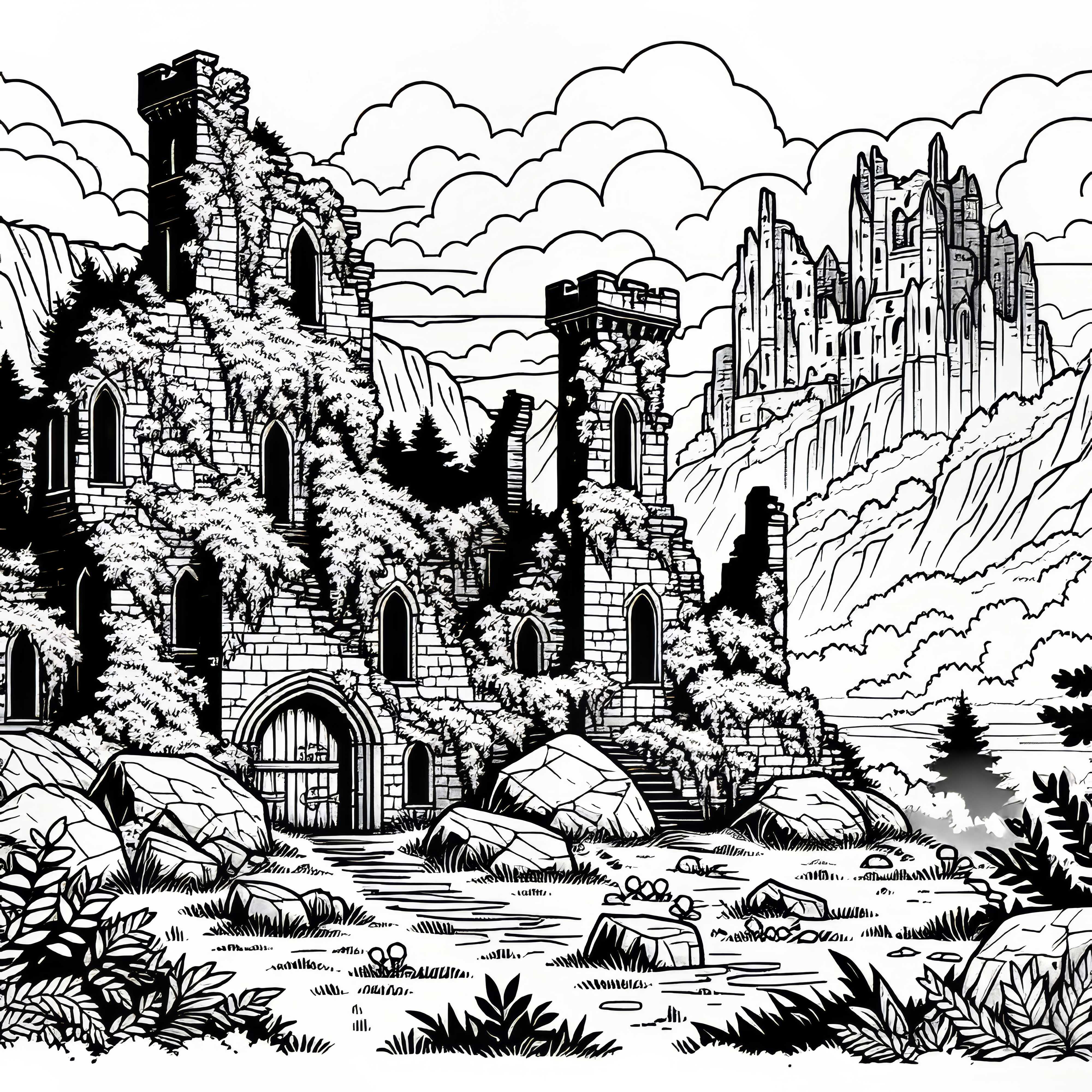 Castle ruin overgrown with moss - Free coloring page