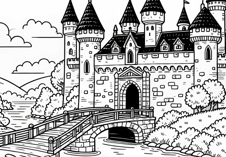 Drawbridge over the moat – Free coloring page